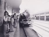 Recriação histórica na estação de Sintra com a locomotiva a vapor modelo 0186 construída no inicio do século XX e atores em traje popular saloio.