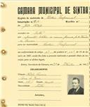 Registo de matricula de cocheiro profissional em nome de João Filipe, morador em Sintra, com o nº de inscrição 915.