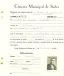 Registo de matricula de veículos de tração animal em nome de Carlos de Jesus Vicente, morador em Pexiligais, com o nº de inscrição 2002.