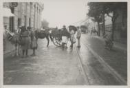 Saloias com burros e carroças a vender os seus produtos na Avenida Heliodoro Salgado na Estefânia, Sintra.