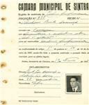 Registo de matricula de cocheiro profissional em nome de António Bento Assunção, morador em Carenque, com o nº de inscrição 937.
