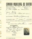 Registo de matricula de cocheiro profissional em nome de José Filipe de Miranda, morador em Belas, com o nº de inscrição 638.