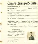 Registo de matricula de carroceiro em nome de Joaquim Sousa Martins, morador em Sintra, com o nº de inscrição 2051.