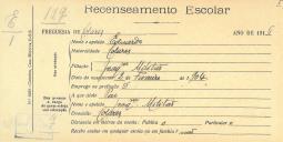 Recenseamento escolar de Eduardo Militão, filha de Joaquim Militão, morador em Colares.