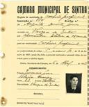 Registo de matricula de cocheiro profissional em nome de Augusto Duarte Gomes, morador na Várzea de Sintra, com o nº de inscrição 856.