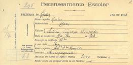 Recenseamento escolar de Maria Louçada, filha de António Francisco Louçada, morador em Almoçageme.