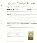 Registo de matricula de carroceiro em nome de Octávio José Pedro, morador na Abrunheira, com o nº de inscrição 1911.