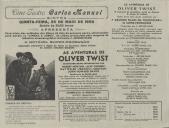 Programa do filme "As Aventuras de Oliver Twist" realizado por David Leamcom a participação de Robert Newton, Alec Guiness, Kay Walsh, Francis L. Sullivan e John Howard Davies.