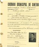 Registo de matricula de cocheiro profissional em nome de Vitoriano Pinto Alves, morador no Linhó, com o nº de inscrição 838.