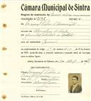 Registo de matricula de carroceiro de 2 ou mais animais em nome de Manuel Pedro de Assunção, morador em Almargem do Bispo, com o nº de inscrição 2196.