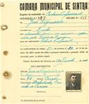 Registo de matricula de cocheiro profissional em nome de José Figueiredo, morador em Sintra, com o nº de inscrição 887.