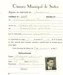 Registo de matricula de carroceiro em nome de Manuel Duarte Casinha, morador no Cabeço da Mouxeira, com o nº de inscrição 2055.