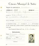 Registo de matricula de carroceiro em nome de João Duarte Sapina, morador em Odrinhas, com o nº de inscrição 2037.