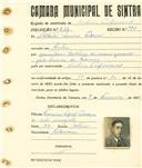 Registo de matricula de cocheiro profissional em nome de Alberto Moreira Pedroso, morador em Sintra, com o nº de inscrição 934.