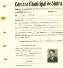 Registo de matricula de carroceiro de 2 ou mais animais em nome de João Alvelos, morador em Sintra, com o nº de inscrição 2157.