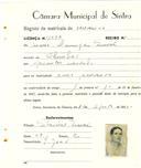 Registo de matricula de carroceiro em nome de Maria Domingas Simões, moradora em Odrinhas, com o nº de inscrição 1976.