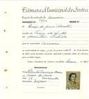 Registo de matricula de carroceiro em nome de Luísa de Jesus Silvestre, moradora na Várzea de Sintra, com o nº de inscrição 1654.