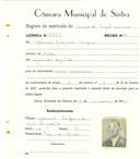 Registo de matricula de veículos de tração animal em nome de Manuel Joaquim Serafim, morador em Sintra, com o nº de inscrição 1989.