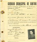 Registo de matricula de carroceiro 2 animais em nome de José Gomes, morador em Colares, com o nº de inscrição 1765.