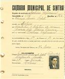 Registo de matricula de cocheiro profissional em nome de Francisco Simões Capote, morador em Colares, com o nº de inscrição 587.