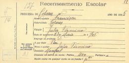Recenseamento escolar de Francisco Firmino, filho de Júlio Firmino, morador no Mucifal.