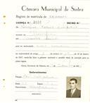 Registo de matricula de carroceiro em nome de Serafim Pereira Filipe, morador em Albarraque, com o nº de inscrição 2036.