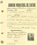 Registo de matricula de cocheiro profissional em nome de António Castelo Mendo, morador em Sintra, com o nº de inscrição 734.