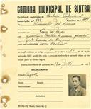 Registo de matricula de cocheiro profissional em nome de Humberto José de Abreu, morador na Praia das Maçãs, com o nº de inscrição 899.