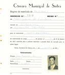 Registo de matricula de carroceiro em nome de José Maria de Oliveira, morador em Albarraque, com o nº de inscrição 1913.