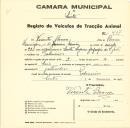 Registo de um veiculo de duas rodas tirado por dois animais de espécie bovina destinado a transporte de mercadorias em nome de Vicente Bruno, morador em Palmeiros.