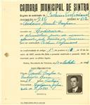 Registo de matricula de cocheiro profissional em nome de António Duarte Gaspar, morador em Codiceira, com o nº de inscrição 916.