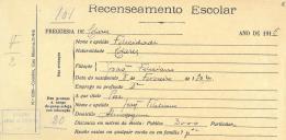 Recenseamento escolar de Felicidade Feliciano, filha de Joaquim Feliciano, morador em Almoçageme.