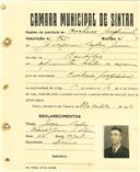 Registo de matricula de cocheiro profissional em nome de Joaquim Lopes Júnior, morador em Ranholas, com o nº de inscrição 765.