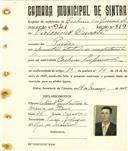 Registo de matricula de cocheiro profissional em nome de Veríssimo Duarte, morador em Paiões, com o nº de inscrição 941.