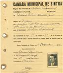 Registo de matricula de cocheiro profissional em nome de Feliciano António Oliveira Júnior, morador em Massamá, com o nº de inscrição 1008.