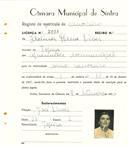 Registo de matricula de carroceiro em nome de Idalina Maria Neves, moradora na Tojeira, com o nº de inscrição 2033.