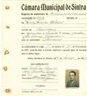 Registo de matricula de carroceiro de 2 ou mais animais em nome de Luís Ferreira Albino, morador em Almoçageme, com o nº de inscrição 2054.