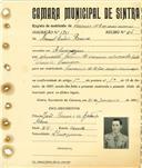 Registo de matricula de carroceiro 2 ou mais animais em nome de Manuel Baleia Branco, morador em Almorquim, com o nº de inscrição 1801.
