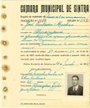 Registo de matricula de carroceiro 2 ou mais animais em nome de José António Mechas, morador em Almoçageme, com o nº de inscrição 1834.