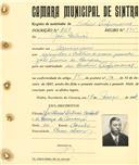 Registo de matricula de cocheiro profissional em nome de João Estêvão, morador em Almoçageme, com o nº de inscrição 861.