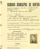 Registo de matricula de cocheiro profissional em nome de Armando Moreira dos Santos, morador em Sintra, com o nº de inscrição 806.