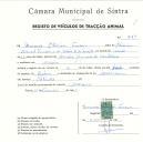 Registo de um veiculo de duas rodas tirado por dois animais de espécie asinina destinado a transporte de mercadorias em nome de Armando Elisiário Tomásio, morador em Maceira.