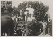 Carro de bois durante um cortejo de oferendas em frente ao Palácio Nacional de Sintra.