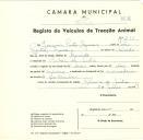 Registo de um veiculo de duas rodas tirado por dois animais de espécie asinina destinado a transporte de mercadorias em nome de Joaquim Pinto Gomes, morador na Ribeira de Sintra.