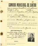 Registo de matricula de cocheiro profissional em nome de Maria Angélica Sampaio Batista, moradora em Ranholas, com o nº de inscrição 800.