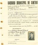 Registo de matricula de cocheiro profissional em nome de José Vieira Violante, morador no Algueirão, com o nº de inscrição 962.