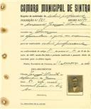 Registo de matricula de cocheiro profissional em nome de Manuel Joaquim Vicente, morador em Albarraque, com o nº de inscrição 860.