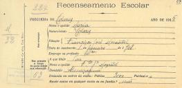 Recenseamento escolar de Maria Moscatel, filha de Francisco José Moscatel, moradora em Almoçageme.