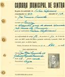 Registo de matricula de cocheiro profissional em nome de José Francisco Camacho, morador em Queluz, com o nº de inscrição 867.