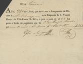 Recibo de pagamento da décima do armazém de Vila Franca pago pelo inquilino Aureliano Tomás de Sousa pelo procurador do Marquês de Marialva.